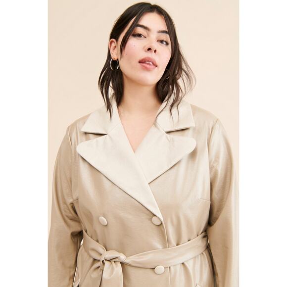 New Anthropologie Colorblock Vegan Leather Trench Coat $250 PLUS 2X - Picture 3 of 5